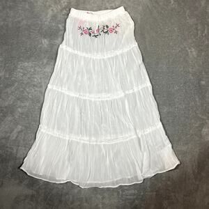 Edikted Tai Tiered Maxi Skirt Sheer Floral Embroidered Women's S NWT Festival